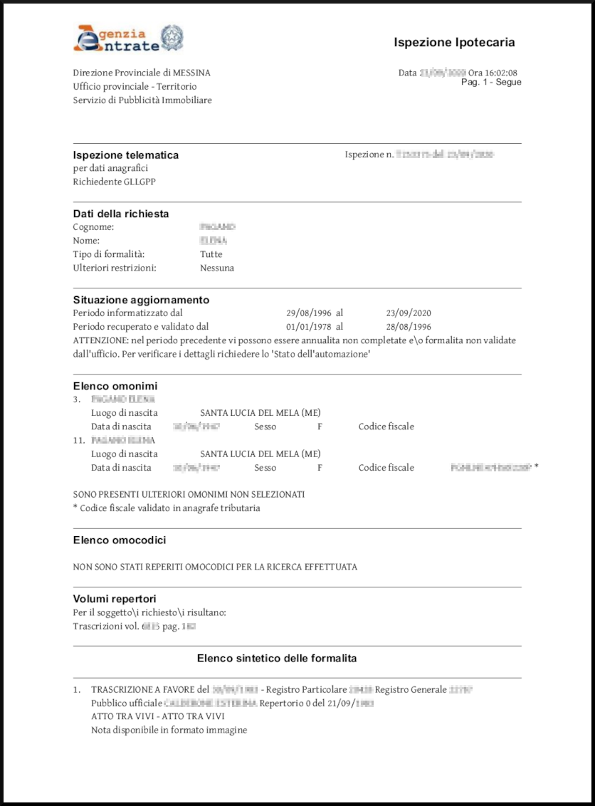 Ricerca nota trascrizione o formalità online