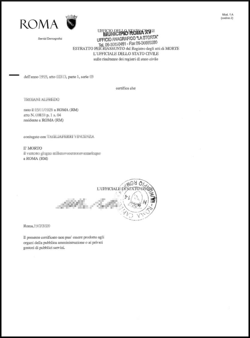 Estratto di morte Online in un click