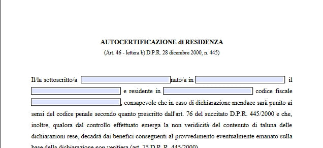 Autocertificazione di residenza