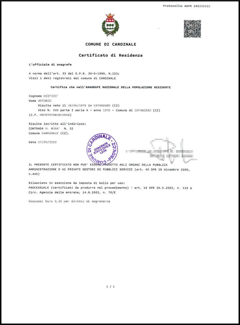 certificato di residenza AIRE Online