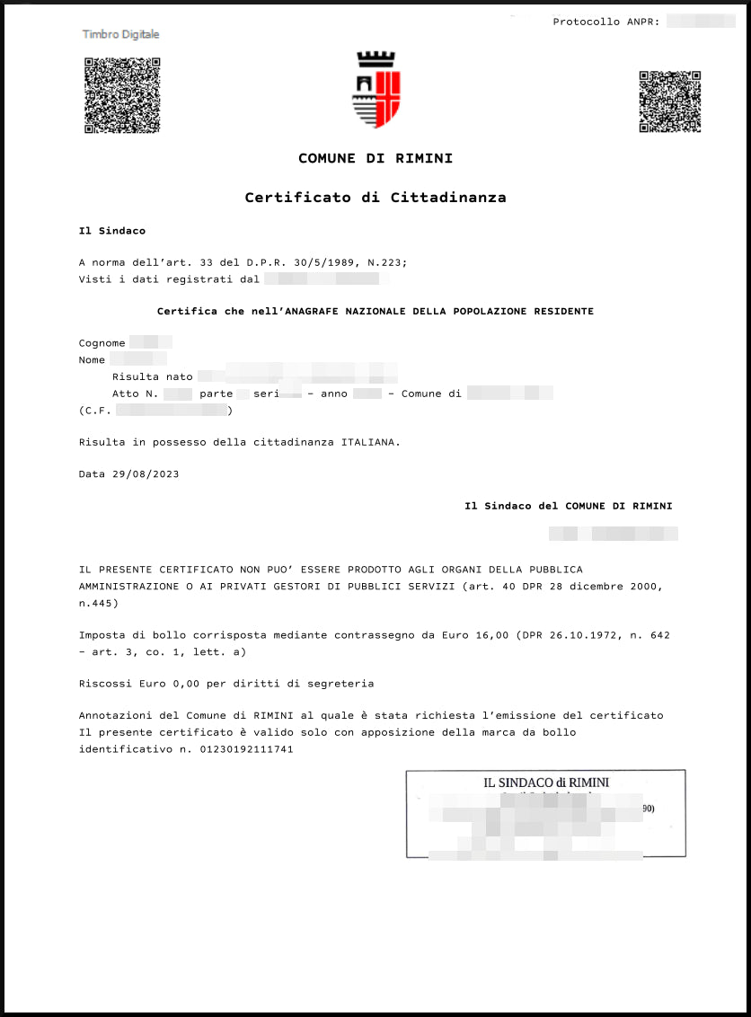 Certificado de Cidadania