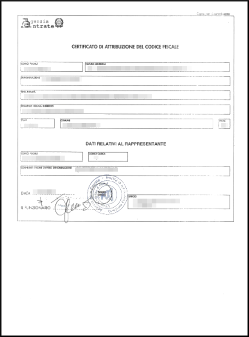 Tax code Attribution certificate