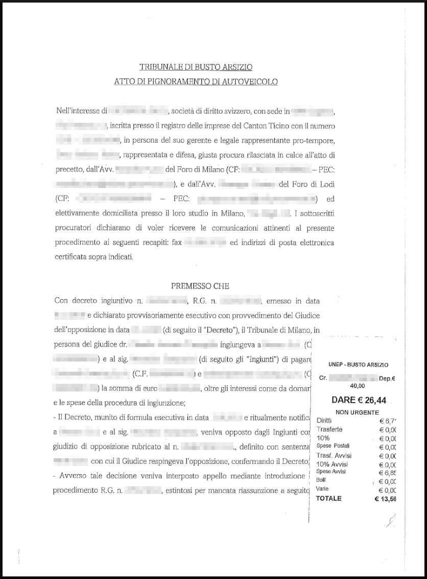 Trascrizione pignoramento autoveicolo